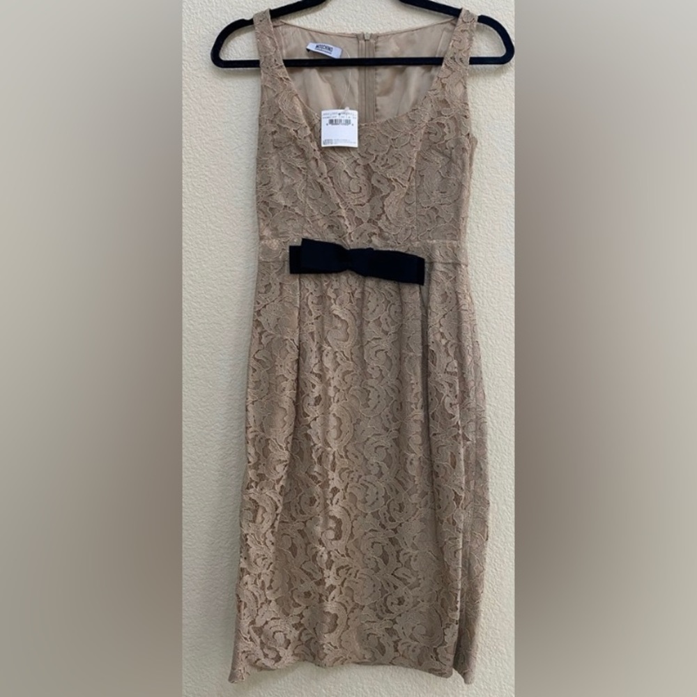 Moschino Cheap and Chic Lace Taupe Empire Waist with Bow Knee Length Dress SM - Picture 2 of 9